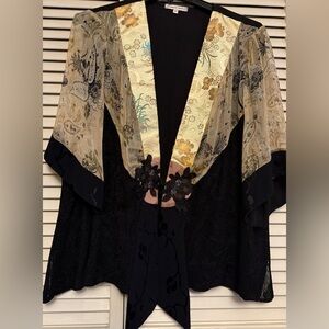 Spencer Alexis VTG Gold/Black Kimono Jacket with Embroidered Details Size 2X